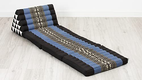 livasia Thaikissen 3 Auflagen extrahoch - 185x55x8cm - Dreieckskissen mit Klappmatratze, Kapok, Jumbo Rückenkissen faltbar, Thaimatte Klappen, handgefertigt, Meditationskissen (Blau/Elefanten) – Bild 3
