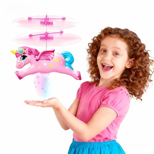 BLOOLILIES Flying Unicorn Toys for Girls, Magic Flying Fairy Toy Rc & Hand Controlled Mini Drone Helicopter Toy with LED Light for Girls Age 6 7 8 9 10 11 12 Years Old Birthday Valentines Day Gifts