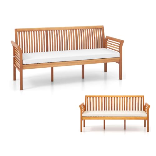 KOMFOTTEU Banc de Jardin 3 Places, Banquette de Parc en Bois d'Acacia, Banc de Parc avec Coussin Amovible, Chaise de Parc avec Dossier, Charge de 540 kg, 159 x...
