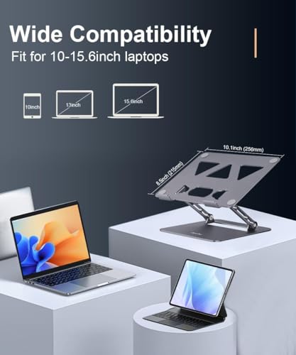Image of Aoviho Adjustable Laptop Stand for Desk,Portable Laptop Stand Holder and Riser,Foldable Aluminum Notebook Computer Stands for MacBook Air Pro HP Lenovo Dell Samsung Chromebook, 10-15.6 inch, Grey