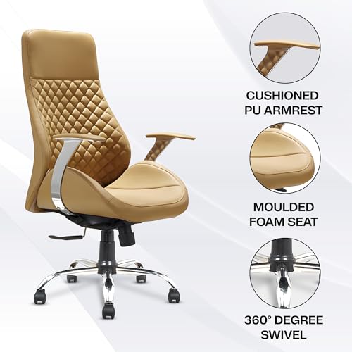 Image of MRC Atlantic Executive Leatherette Office King Size High Back Boss Maharaja Revolving Chair with Cushioned Lumbar Support,Multi Lock Mechanism & Chrome Base - Rust