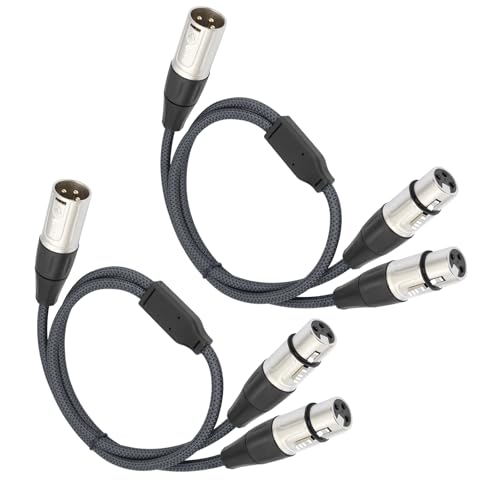 XLR Splitter Cable, Devianl XLR y Splitter 2 Female to 1 Male, Balanced Dual Female to Male Microphone Cord Adapter Combiner, 2 FT, 2 Pack