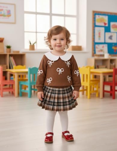 Image of Renotemy Toddler Girls Outfits Winter Little Girl Clothes Skirt Set 18M-6Y | Girls Christmas Fashion 2 Piece Outfit,Fall Knit Sweater and Skirt Set,Holiday Thanksgiving Dress Back to School Essentials