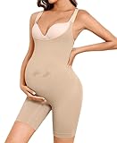 Y25D Women's Maternity Bodysuit Seamless Pregnancy Shapewear Shorts Under Dresses Belly Support Nude Large