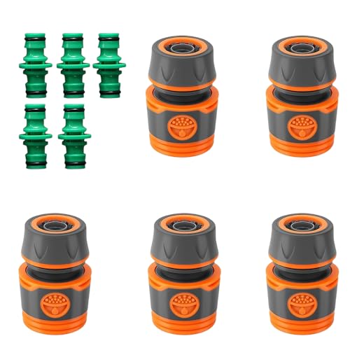 PARFCO Conectores Manguera, 10 Piezas Conector Manguera, 1/2 Pulgada Enchufe Rapido Manguera Agua, Naranja Gris y Verde, Conectores Manguera Jardin, para Riego de Jardines, Lavado de Coches y Hogar