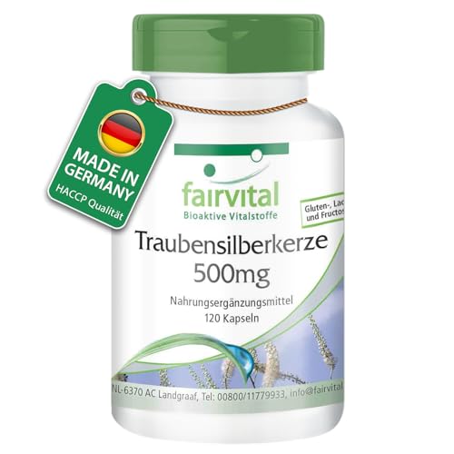 fairvital Traubensilberkerze Kapseln 500mg, 120 Kapseln, 1000mg pro Tagesdosis, Cimicifuga, qualitätsgeprüft und hochdosiert, 100% vegan, Made in Germany