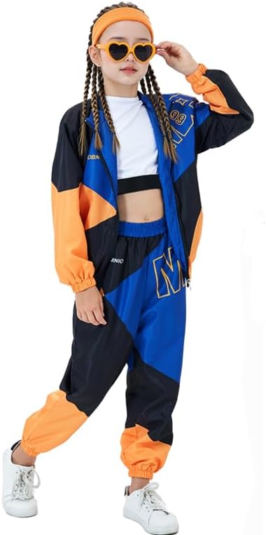 80s Outfit for Kids, Retro 90s Tracksuit Boys Girls Hip Hop Dance Clothes Unisex Patchwork Jacket Pants Sportswear - Image 4