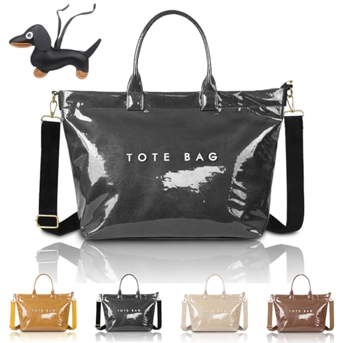 PVC Tote Bag Women's Letters Print Large Kraft Paper Carry All Bag Top Handle Clear Hobo Handbag