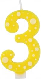 Candela Compleanno con Pois, Paraffina, 12,5 cm, Fiamma Stabile (giallo 3)