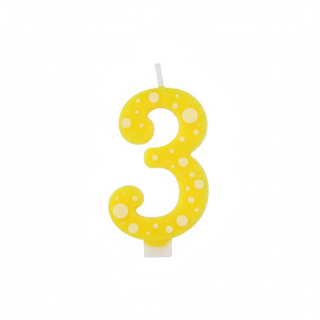 Candela Compleanno con Pois, Paraffina, 12,5 cm, Fiamma Stabile (giallo 3)