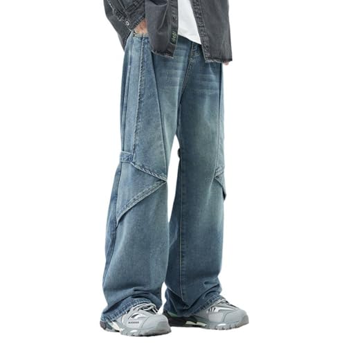 Jeans Pants Trousers Denim Design Sense Splicing Floor Mopping Men's Street Handsome High Casual Workwear Men