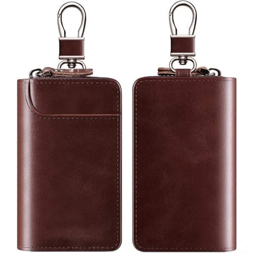 Image of Leather keychain Holder Pouch, Leathers key cover, Leather Key Case Wallet with 6 Hooks & 1 Keychain /Ring, Soft Strong and Compact Organiser For Men or Women (Size 12 x 7 cm)