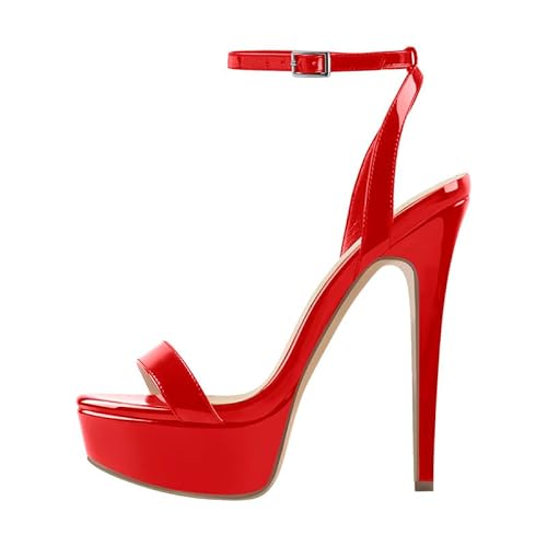 onlymakerheels Platform Stiletto High Heels for Women, Round Open Toe Ankle Strap Sexy Heeled Sandals for Wedding Party Dress