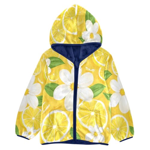 Lemon Slice Flower Pattern Toddler Fleece Jacket Girl Boys Hooded Fleece Jacket Coat Warm Outwear Zip-up 3-10T
