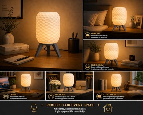Image of Action Pro Table Lamp with Tripod Stand, Warm Light, Modern Bedside Lamp for Home & Bedroom (Design-5)