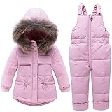 Kinder Schneeanzüge Daunenjacke und Daunenhosen, Baby Winterjacke mit Kapuze Winterhose Daunenmantel Warm Verdickte Wasserdicht Windschutz Outwear de Ski für Mädchen Jungen 2-3 Jahre