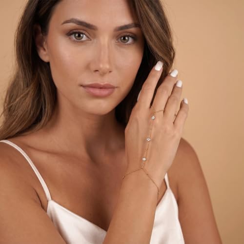 Image of Long tiantian Hand Chain Bracelet Gold Link Finger Ring Slave Bracelet