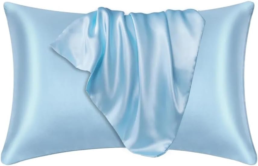 HBJWOV Bed Pillow Covers Cases Home Bedding Decor Silk Pillowcase Comfort Four Seasons(Blue)