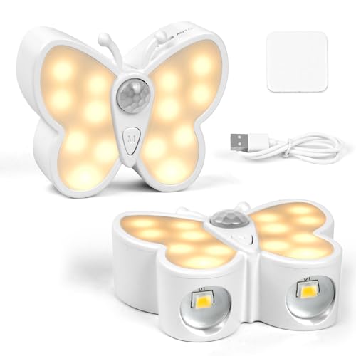 URAQT Children's Night Light,2 Pieces Night Light with Motion Sensor,3 Brightness Levels,3 COLOR Modes for Hallway,Children's Room,Stairs,Wardrobe,Bedroom, Living Room(Butterfly)