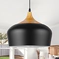 QianZhan Black Solid Wood Pendant Light, 11.8in Modern Pendant Lights Fixtures Adjustable Farmhouse Hanging Lighting,for Kitchen Island Dining Room Barn Sink Office Bedroom
