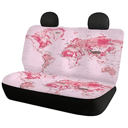 Image of Modysero World Map Print Pink Seat Covers for Cars Full Set Elastic Durable Non Slip Two Front Seat Cover Rear Bench Universal Car Seat Protector Fit Trucks SUV Comfort Soft Automotive Seat Cover