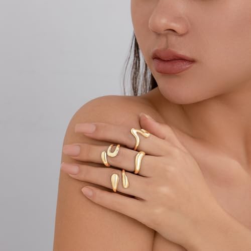 Image of Shining Diva Fashion Stylish Trendy Finger Rings Set for Women & Girls | Chunky Minimal Statement Ring Combos Modern Elegant Jewellery Collection