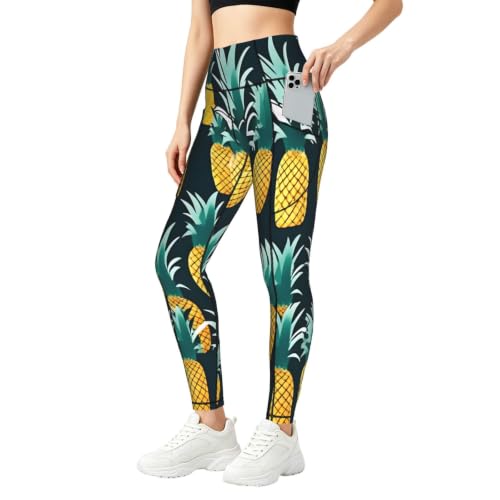 Pantalones de yoga con estampado de piña mallas deportivas opacas con bolsillos para mujer