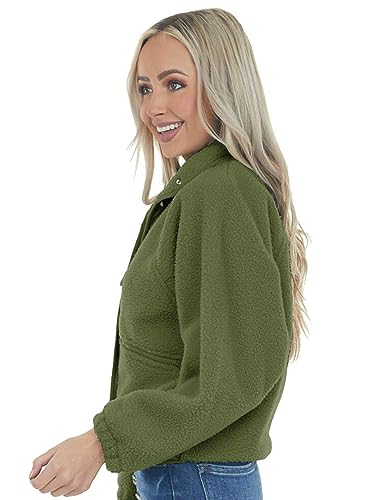 Womens Winter Coats Casual Lapel Long Sleeve Fleece Faux Fur Jacket Army Green,Small #TOP4