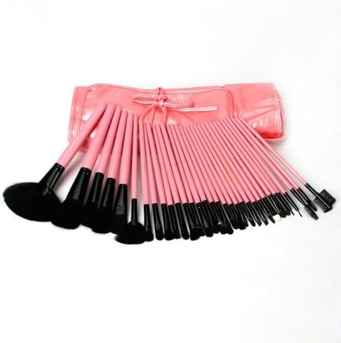 Professional 32 Pcs Makeup Make up Cosmetic Brushes Set Kit Eyeshadow Eyebrow Eyelash Eyeliner Lip Concealer Powder Blush Face Brush with Pink Bag Case Pouch