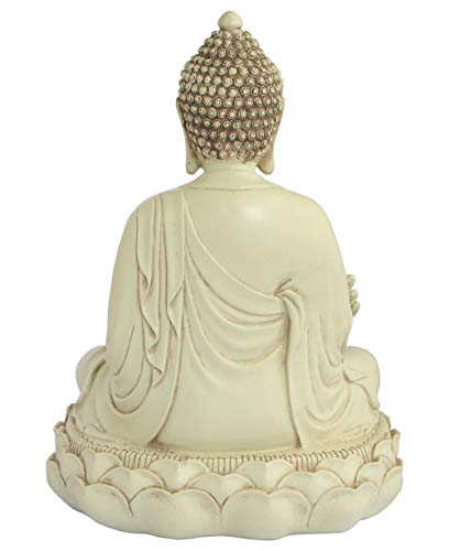 Buddha Groove Healing Medicine Buddha Statue With Elegant Off-White Finish And Made Of Cast Stone In A Minimalist Serene Design | 11.5 Inches Tall #TOP2