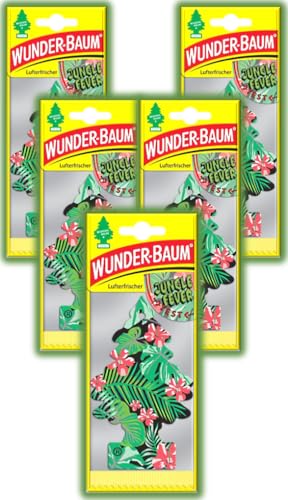 Wunder-Baum Profumo Per Auto, Deodorante A Forma Di Albero Profumato, 5 Pezzi + Penna Light-Tribe (Jungle Fever)