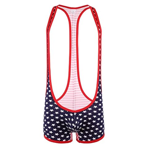 YOOBNG Men's American Flag Bodysuit Jumpsuit Boxer Briefs Singlet Leotard Stretchy Breathable Sports Underwear Cover