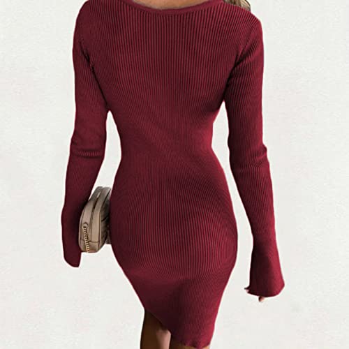 Dgmbbx Women's Dress Sweet & Cute V-Neck Bell Sleeve Shift Dress Mini Dress Women's Sexy Cocktail Batwing Long Sleeve Backless Mock Wrap Knit Sweater Mini Dress Women's Sequin Glitter V-Neck Party #TOP3