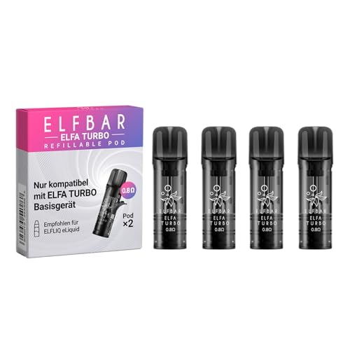 Elfbar Elfa Turbo Leerpods - kein Liquid enthalten - 550 mAh Akku USB-C Schnellladung MTL 2 Leistungsmodi Refillable & Prefilled Pods + Lustiger Hookain Sticker - Leerpods - 4 Stück
