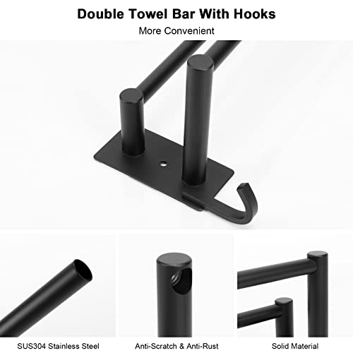 Nearmoon Double Towel Bar With Hooks, Bath Accessories Stainless Steel Shower Towel Rack thumb #2