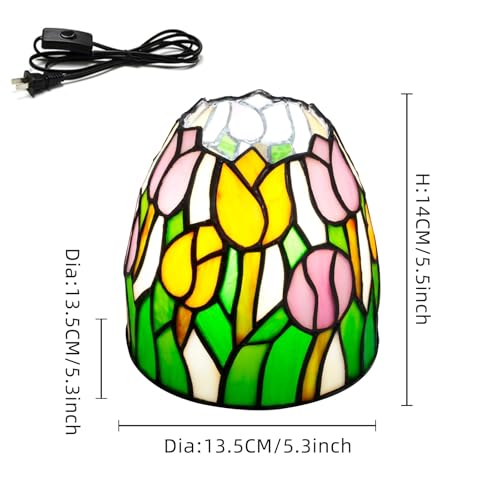Mała Tiffany lampka nocna różowe żółte tulipany witraż lampa akcentująca retro unikalna lampka nocna dla chłopców dziewcząt prezenty świąteczne