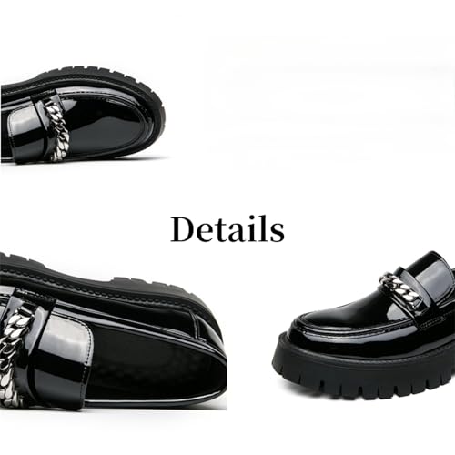 Men's Shiny Metallic Leather Slip-On Loafers with Chain Detail Lightweight Round Toe Chunky Sole Moccasins for Party Casual and Daily Wear2