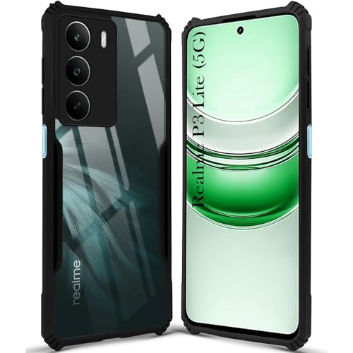 Image of Jkobi Hybrid Back Cover Case for Realme P3 Lite (Shockproof with Polycarbonate Clear Panel | Professional Black)