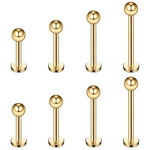 Ruifan 4prs(8pcs) 16G 316L Stainless Steel 3mm Ball Labret Monroe Lip Tragus Helix Earring Stud Barbell Ring Body Piercing Jewelry Kit Bar Length 6mm/8mm/10mm/12mm