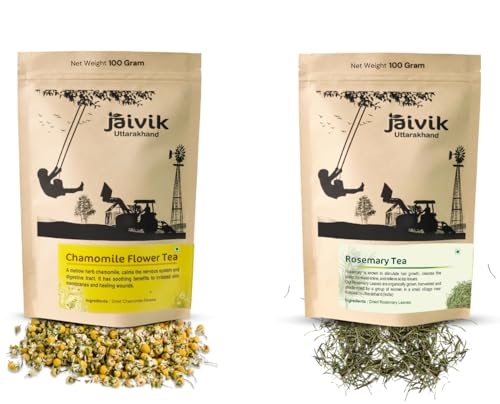 Image of Jaivik Uttarakhand - Soothing Chamomile Tea, Aromatic Rosemary Dry Leaves (100g each), Unique Blend Crafted Loose Leaf For Chai Lovers Across India, Combo (Pack Of 2)