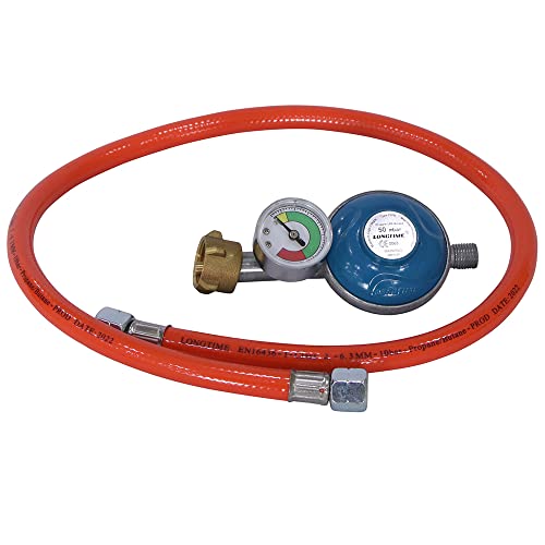 Melko Tuyau à gaz + réducteur de pression avec manomètre - Régulateur de gaz - 80 cm - Régulateur de gaz propane butane - Tuyau de transfert de gaz - Pour...