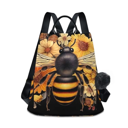 Sac à dos antivol femme fleurs abeilles pour voyager et faire du camping sans stress