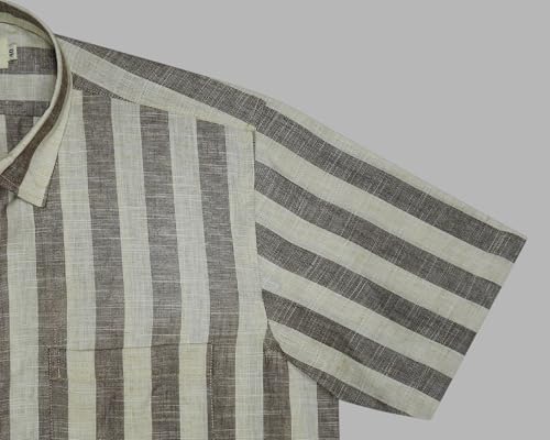 Image of GHPC Cotton Linen Striped Half Sleeves Regular Fit Formal Shirt for Men
