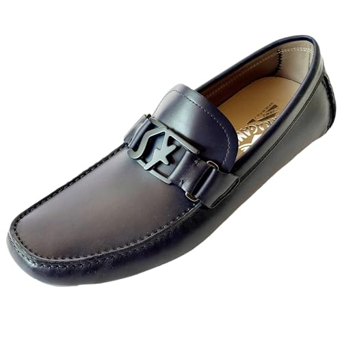 9.5 D Peter Blue Calf Leather Men's Gancini Loafers Drivers Dress (Salvatore
