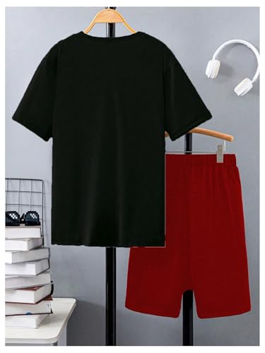 Boy's 2 Piece Short Set Short Sleeve Letter Print T Shirts and Track Shorts Tracksuits2