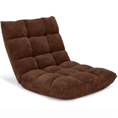 Image of Giantex Folding Sofa Chair with 14 Adjustable Positions, Padded Sleeper Bed, Couch Recliner, Gaming Floor Chair for Adults (Brown)