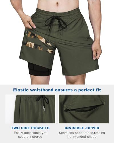 Image of SURF CUZ Mens Swim Trunks with Compression Liner Swim Shorts 7 inch Swimming Trunks Stretch 7 Inch Swim Suits Quick Dry