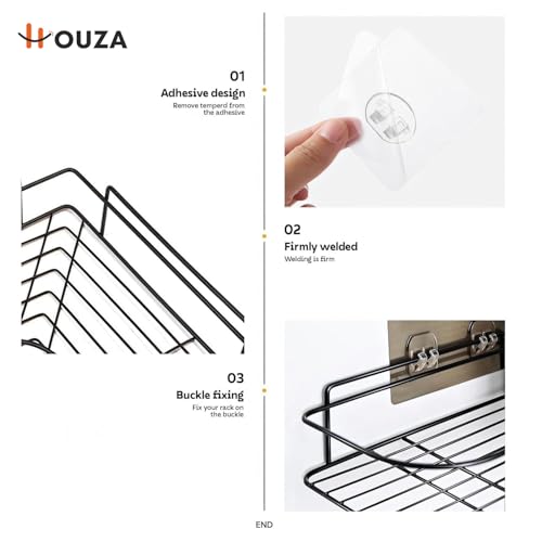 Image of HOUZA Space-Saving Bathroom Corner Rack - Strong Self-Adhesive, No Drilling Required Metal Organizer for Shower, Kitchen & Toilet Area - Rustproof and Quick Install (Set of 4)