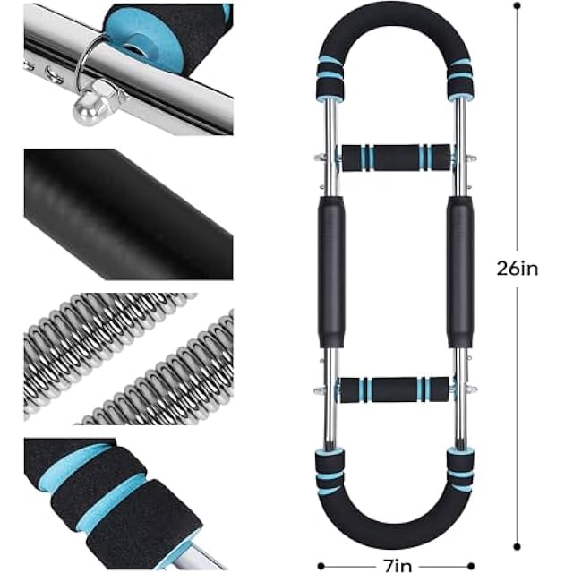 Power Twister Arm Trainer 65¨C110lbs Adjustable Resistance Chest, Arm & Shoulder Workout Bar Home Gym Strength Training Equipment for Men & Women Non-Slip Grip, Portable with Carry Bag & User Guide