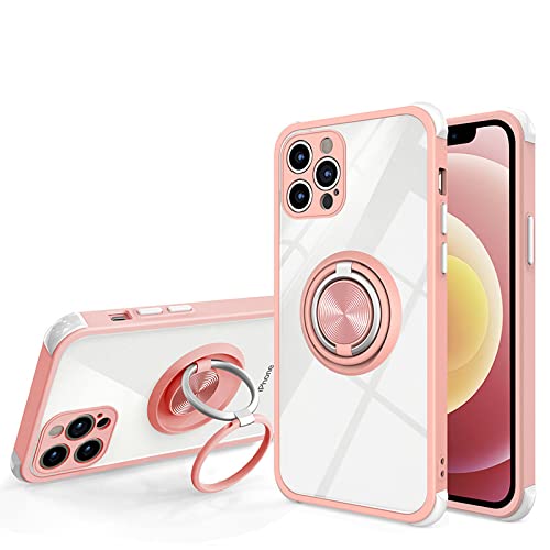 Coque silicone rose iPhone 12 transparente de protection avec double support anneau de doigt